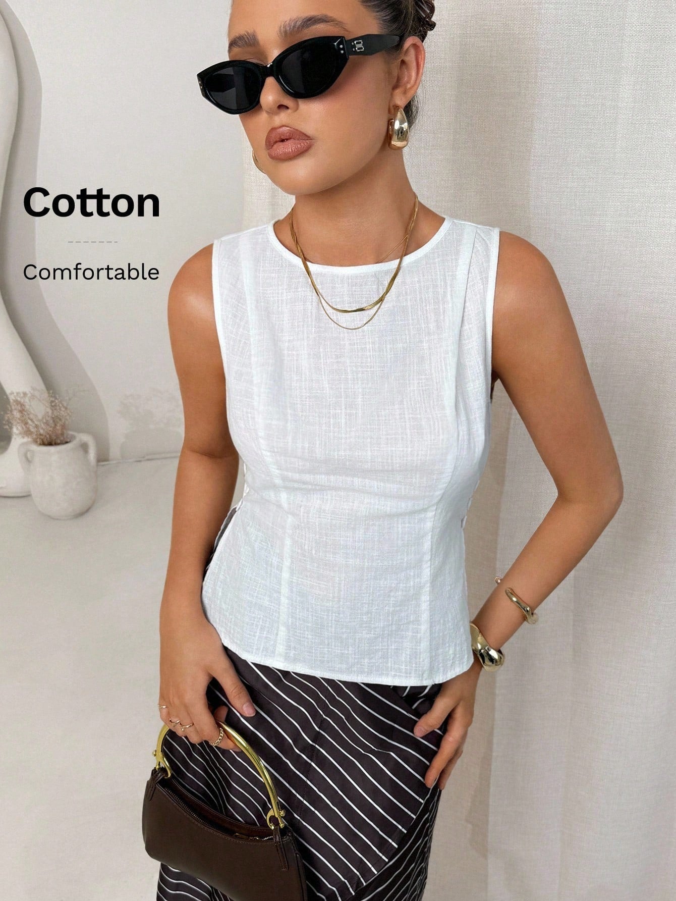 Camisa Feminina de Algodão e Linho sem Mangas - Agnès