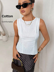 Camisa Feminina de Algodão e Linho sem Mangas - Agnès