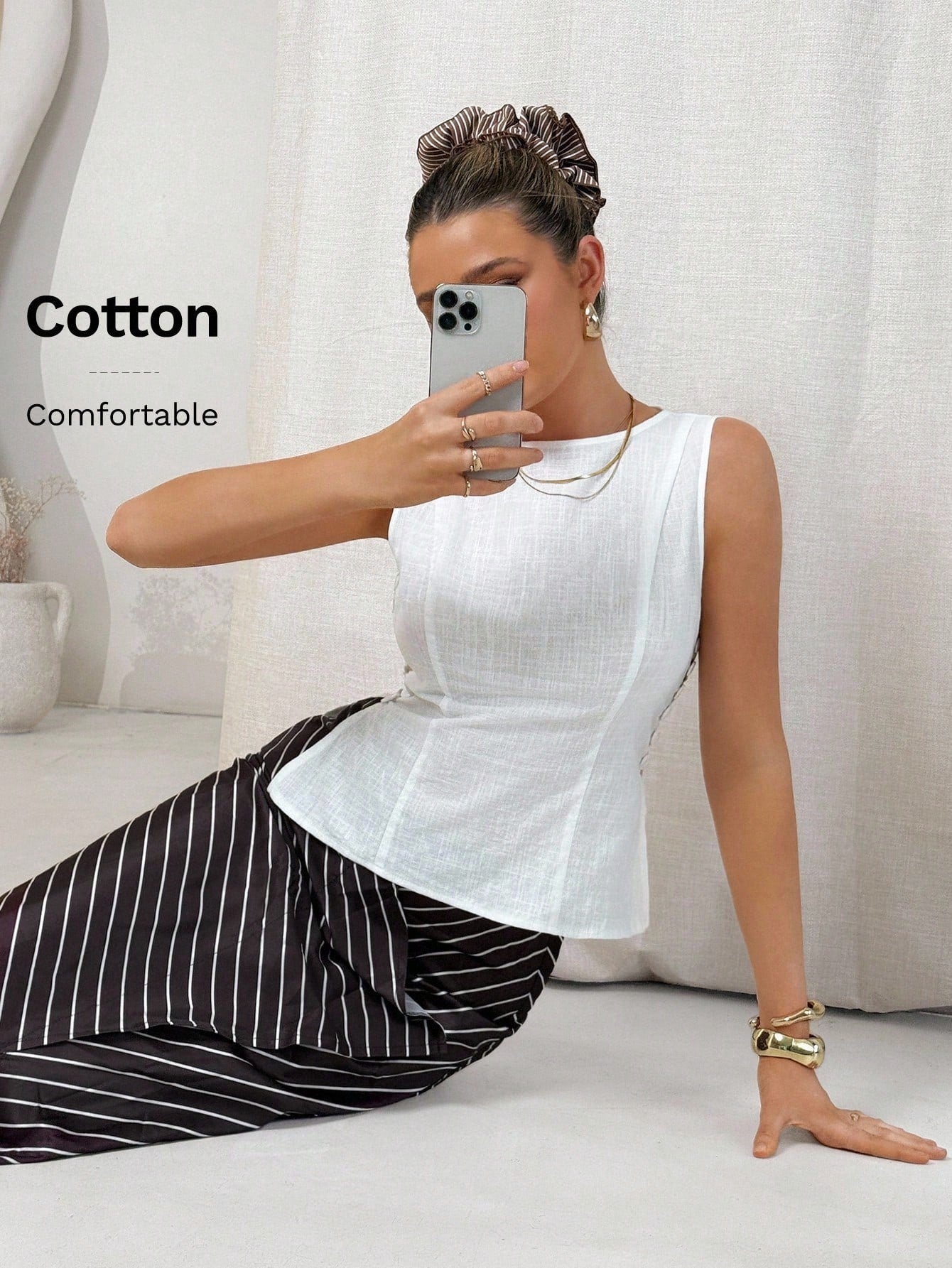 Camisa Feminina de Algodão e Linho sem Mangas - Agnès