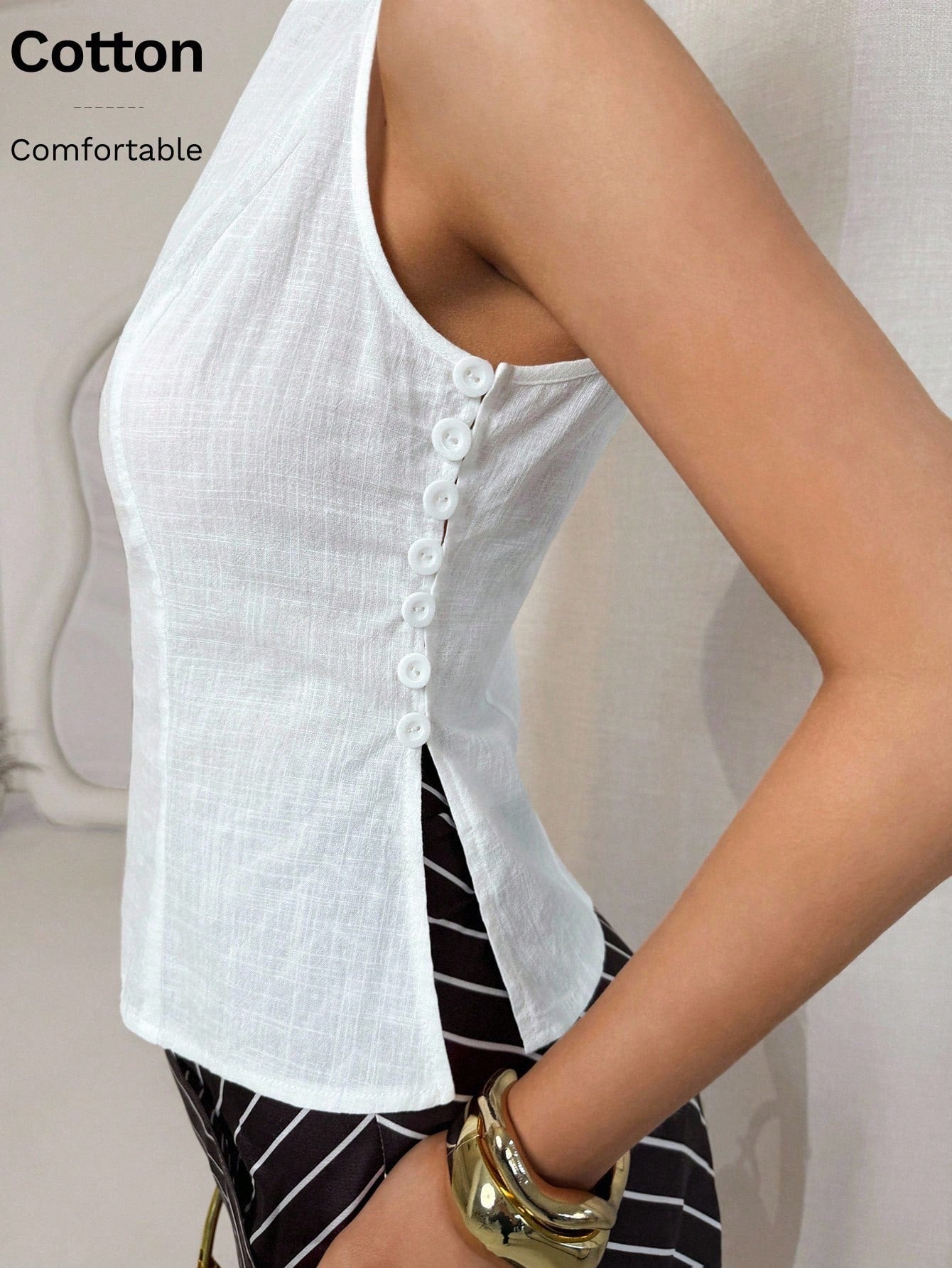 Camisa Feminina de Algodão e Linho sem Mangas - Agnès