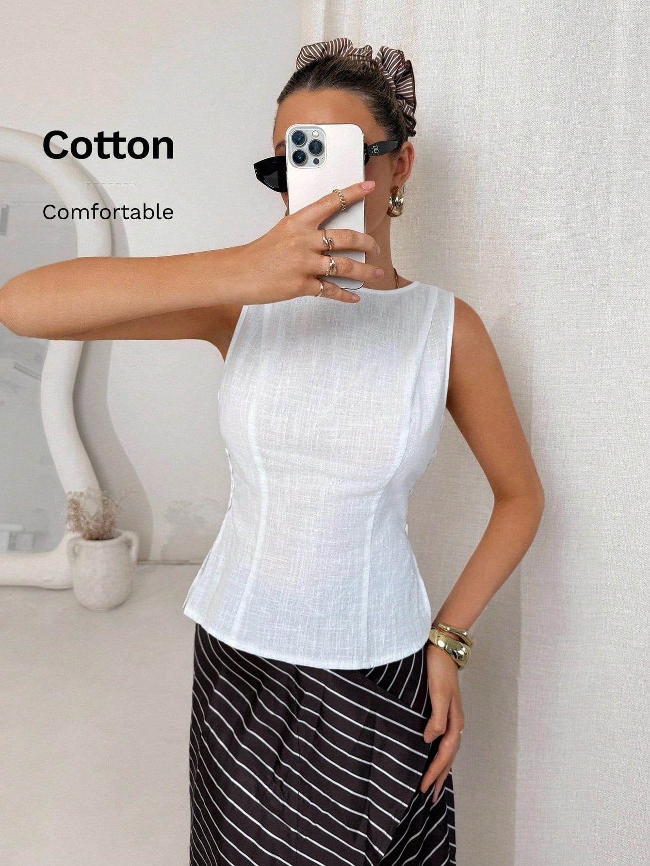 Camisa Feminina de Algodão e Linho sem Mangas - Agnès