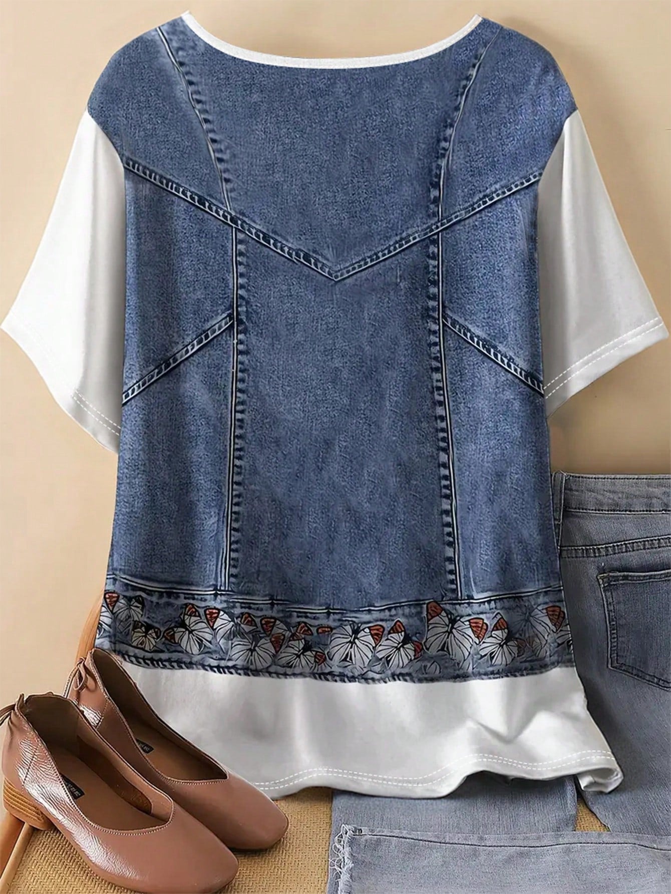 Camisa Feminina de manga curta com estampa gráfica - Alessia. Plus Size