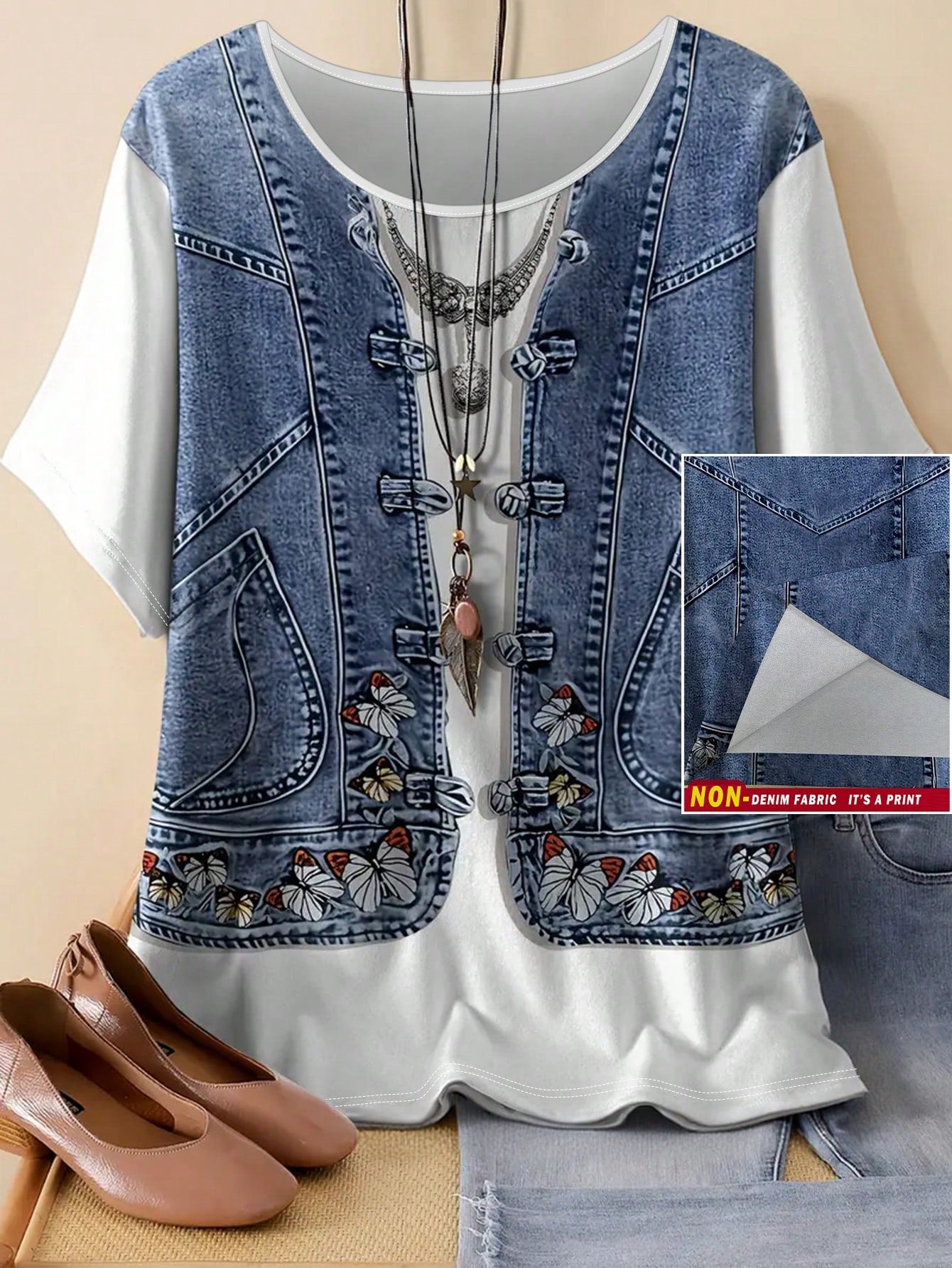 Camisa Feminina de manga curta com estampa gráfica - Alessia. Plus Size