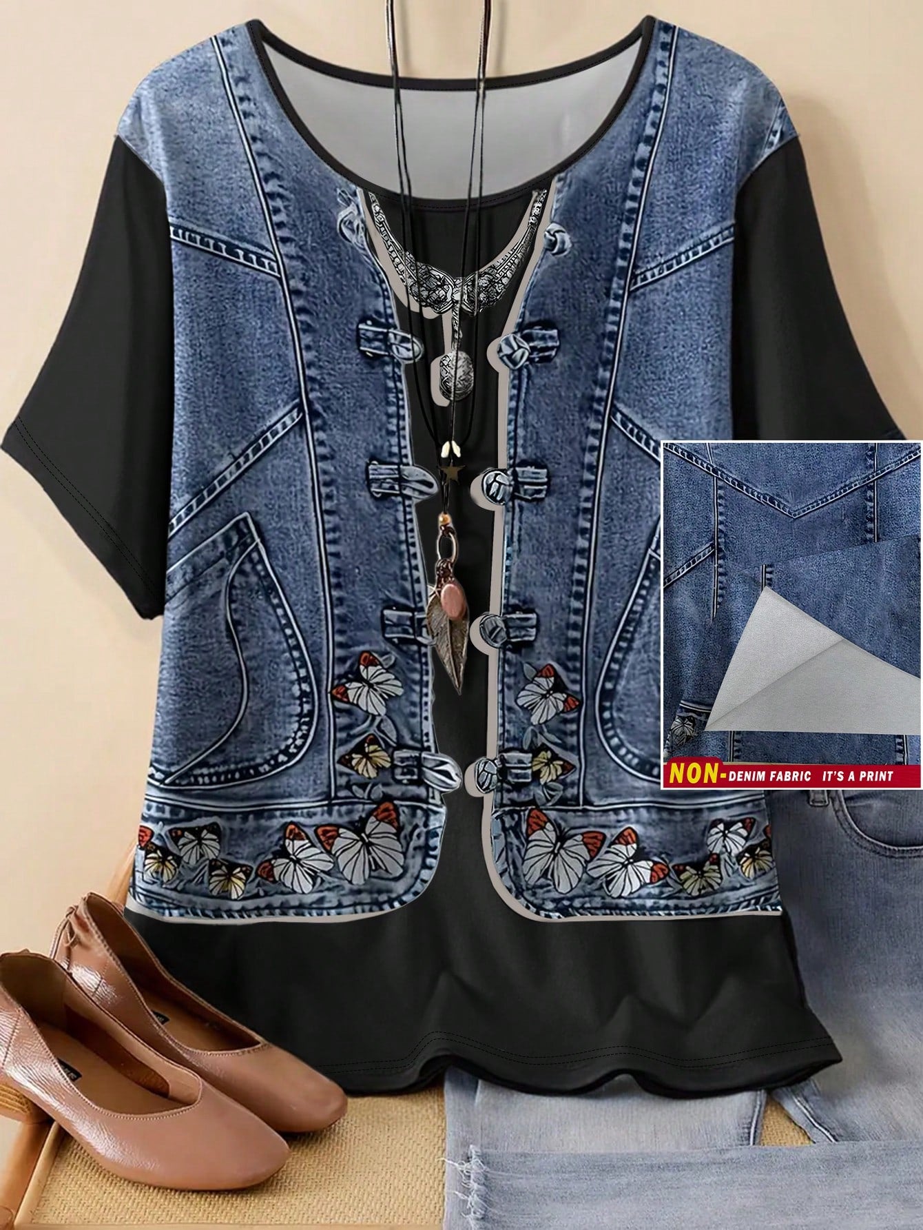 Camisa Feminina de manga curta com estampa gráfica - Alessia. Plus Size