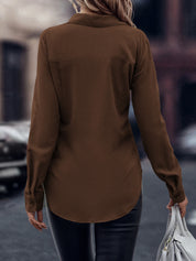 Camisa com Barra Curva e Botão Oculto, de Manga Longa - Noémie