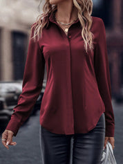 Camisa com Barra Curva e Botão Oculto, de Manga Longa - Noémie