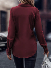 Camisa com Barra Curva e Botão Oculto, de Manga Longa - Noémie