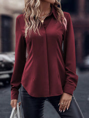 Camisa com Barra Curva e Botão Oculto, de Manga Longa - Noémie