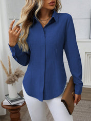 Camisa com Barra Curva e Botão Oculto, de Manga Longa - Noémie