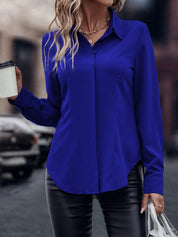 Camisa com Barra Curva e Botão Oculto, de Manga Longa - Noémie