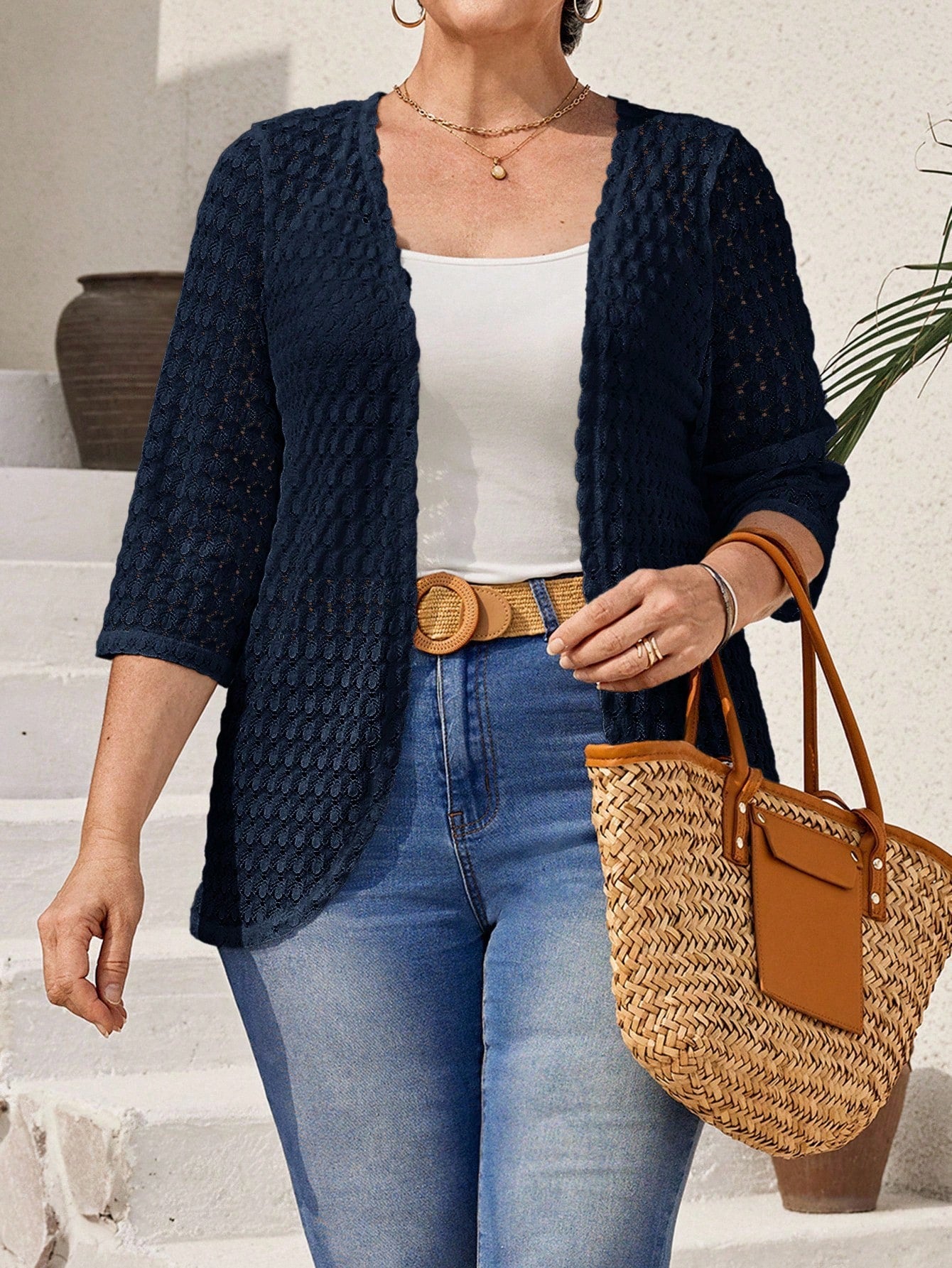 Cardigan feminino em tricô plus size Esmeralda