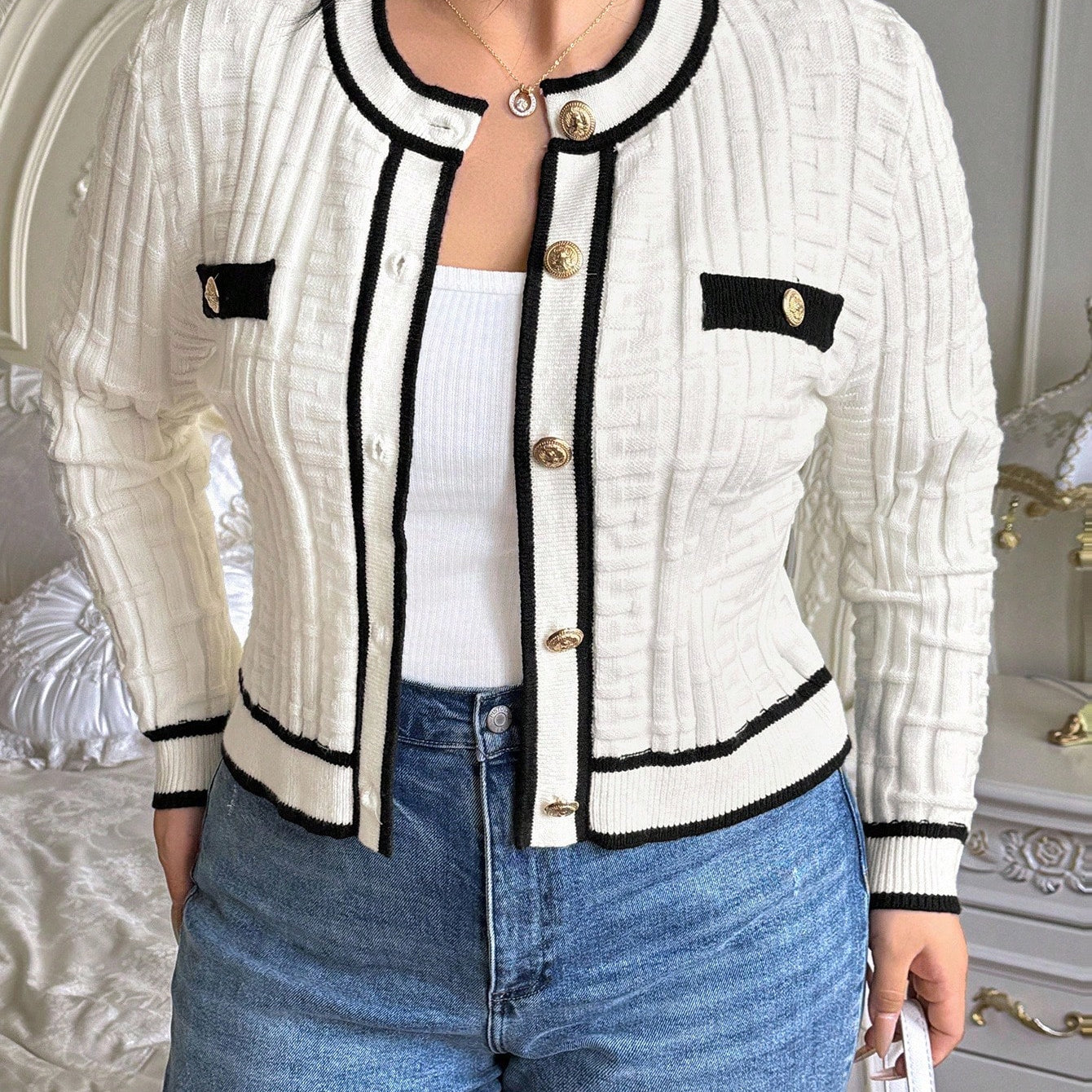 Cardigan feminino plus size de tricô Chloe