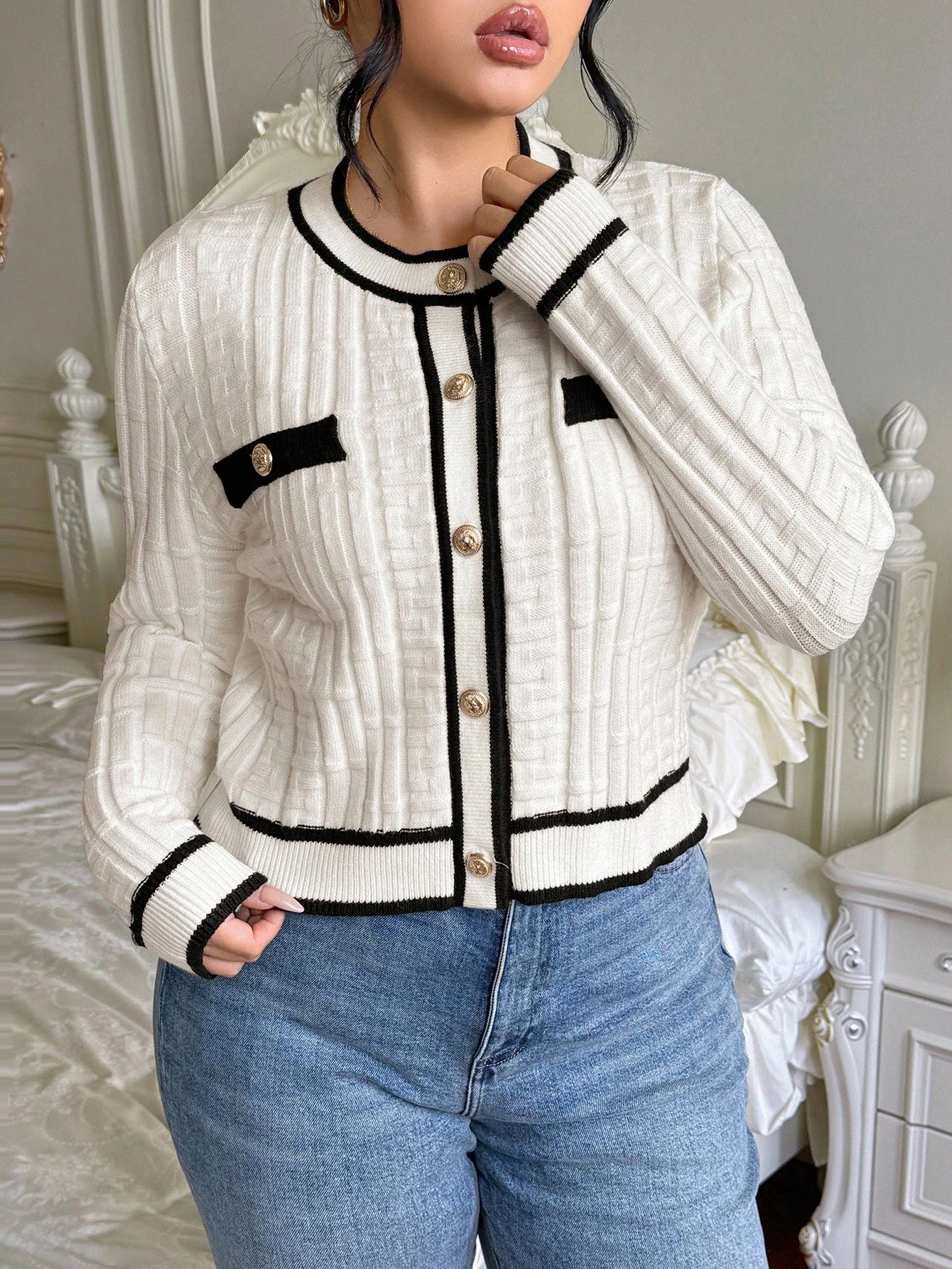 Cardigan feminino plus size de tricô Chloe