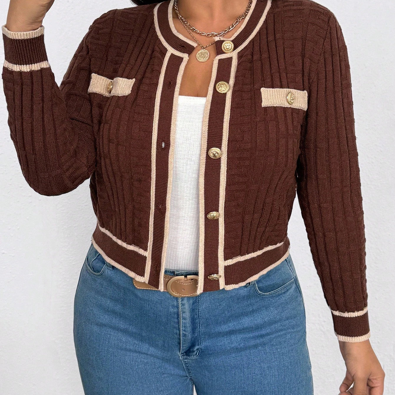 Cardigan feminino plus size de tricô Chloe