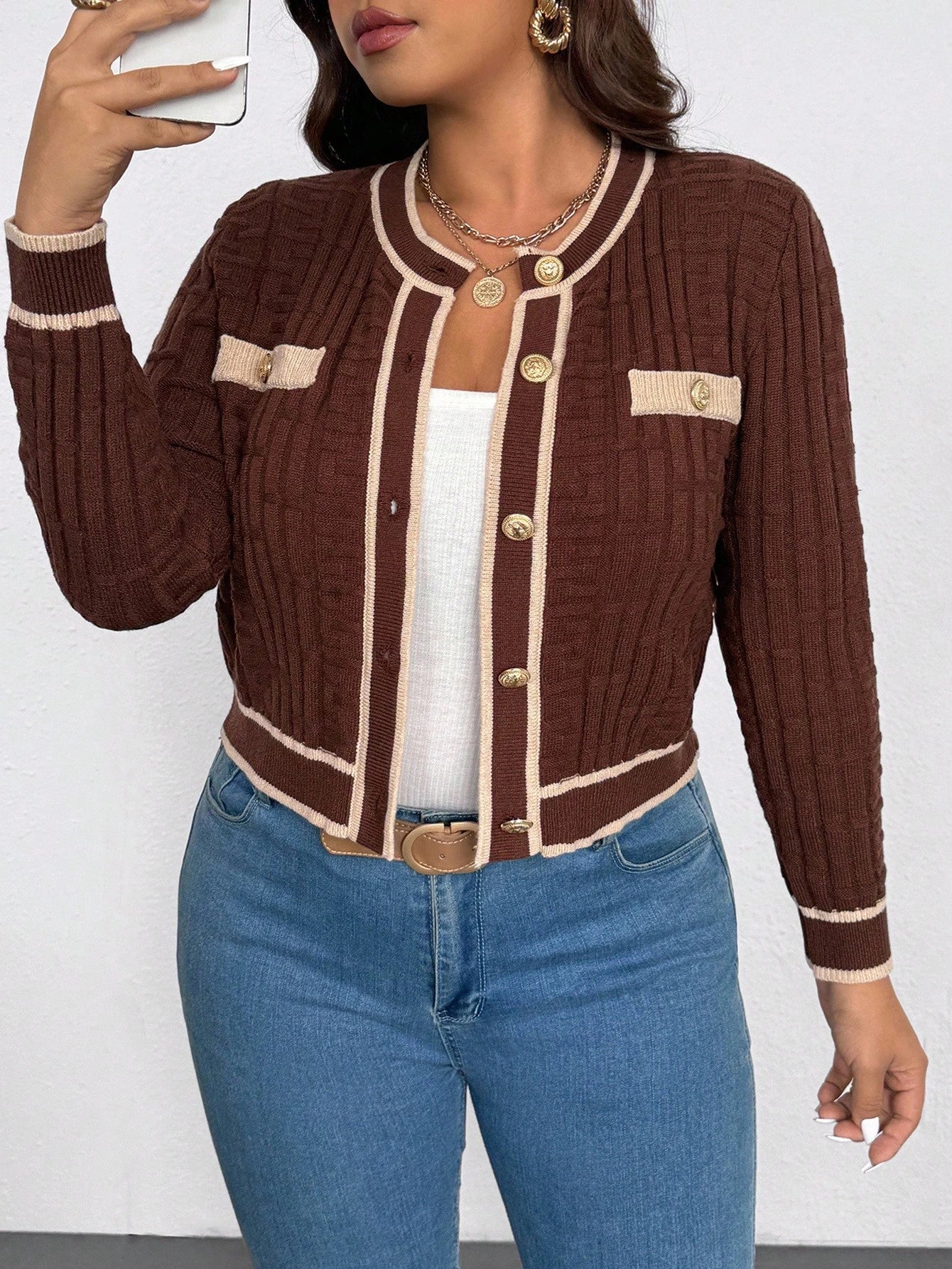 Cardigan feminino plus size de tricô Chloe