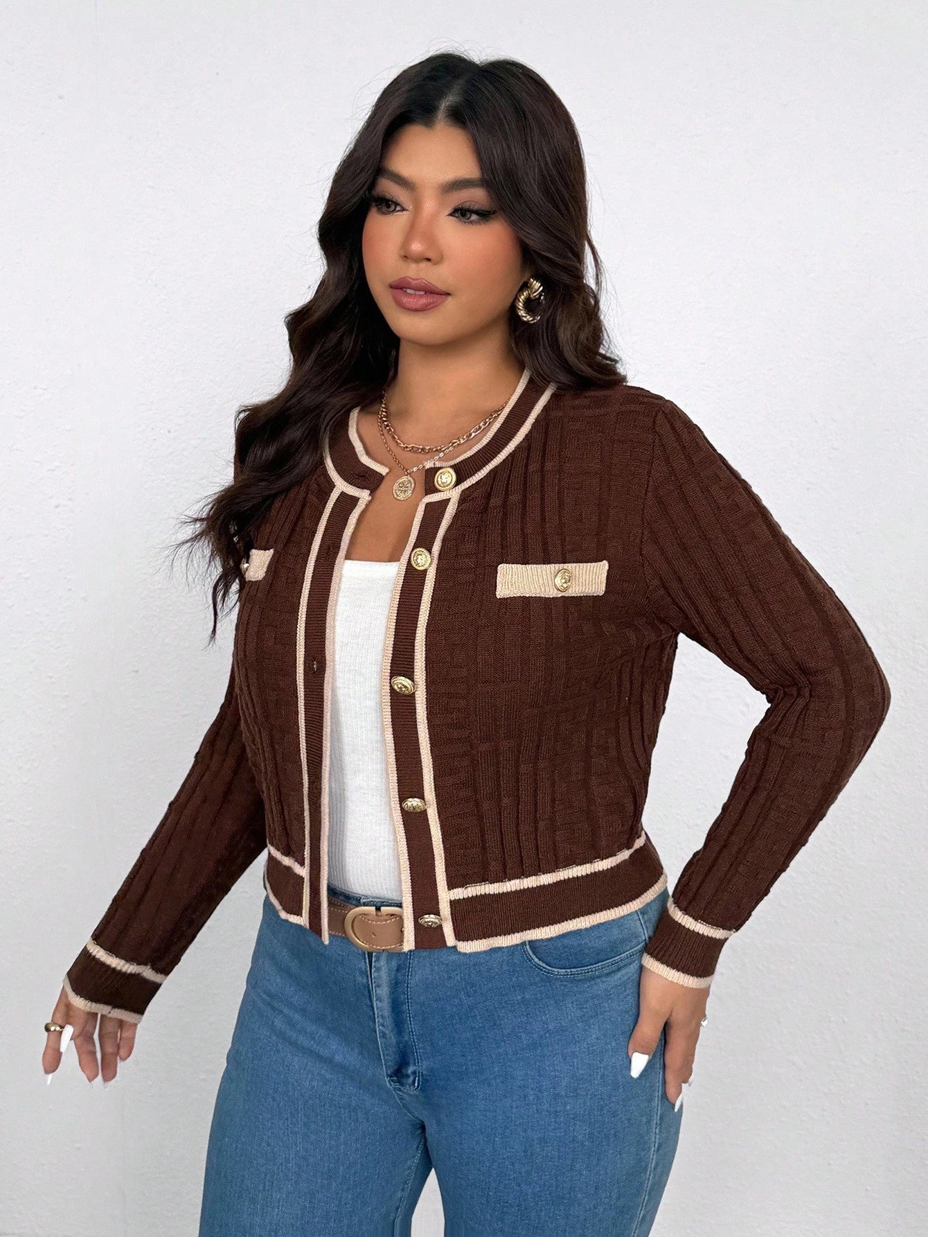 Cardigan feminino plus size de tricô Chloe