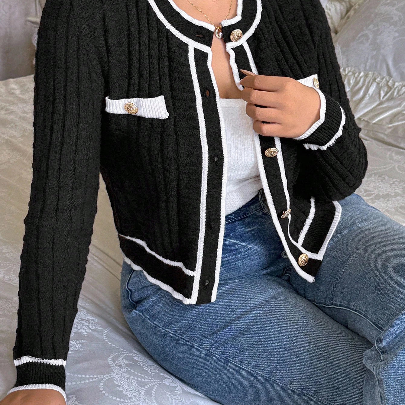 Cardigan feminino plus size de tricô Chloe