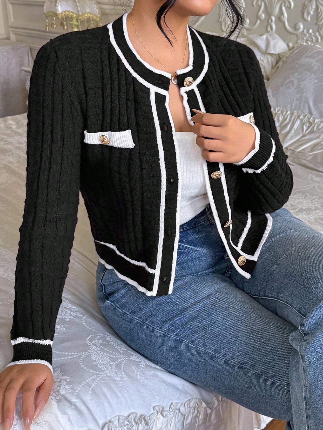 Cardigan feminino plus size de tricô Chloe