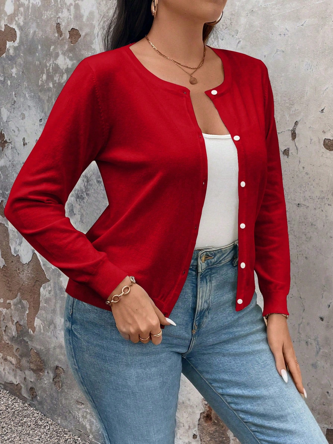 Cardigan de Manga Longa Botões na Frente - Gisele. Plus Size