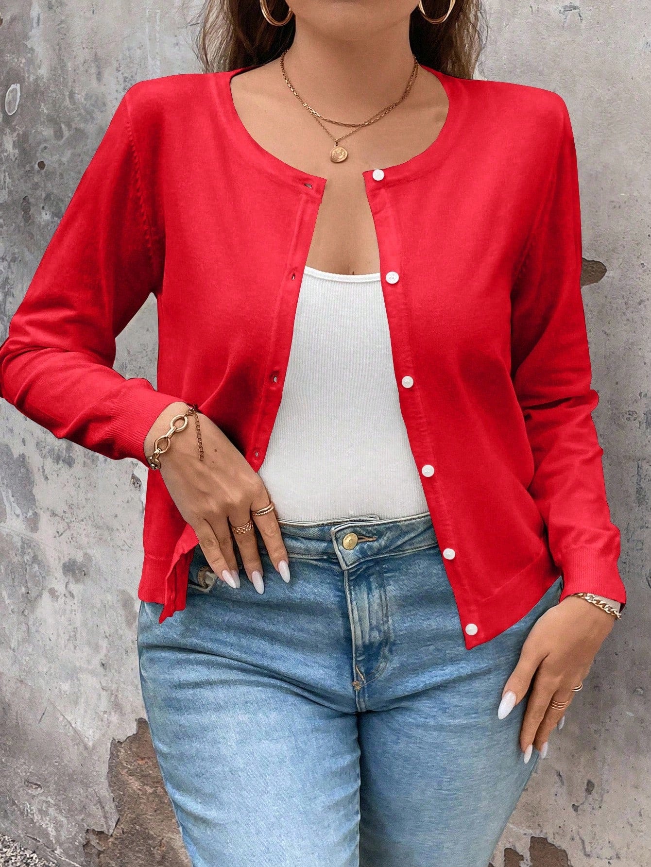 Cardigan de Manga Longa Botões na Frente - Gisele. Plus Size