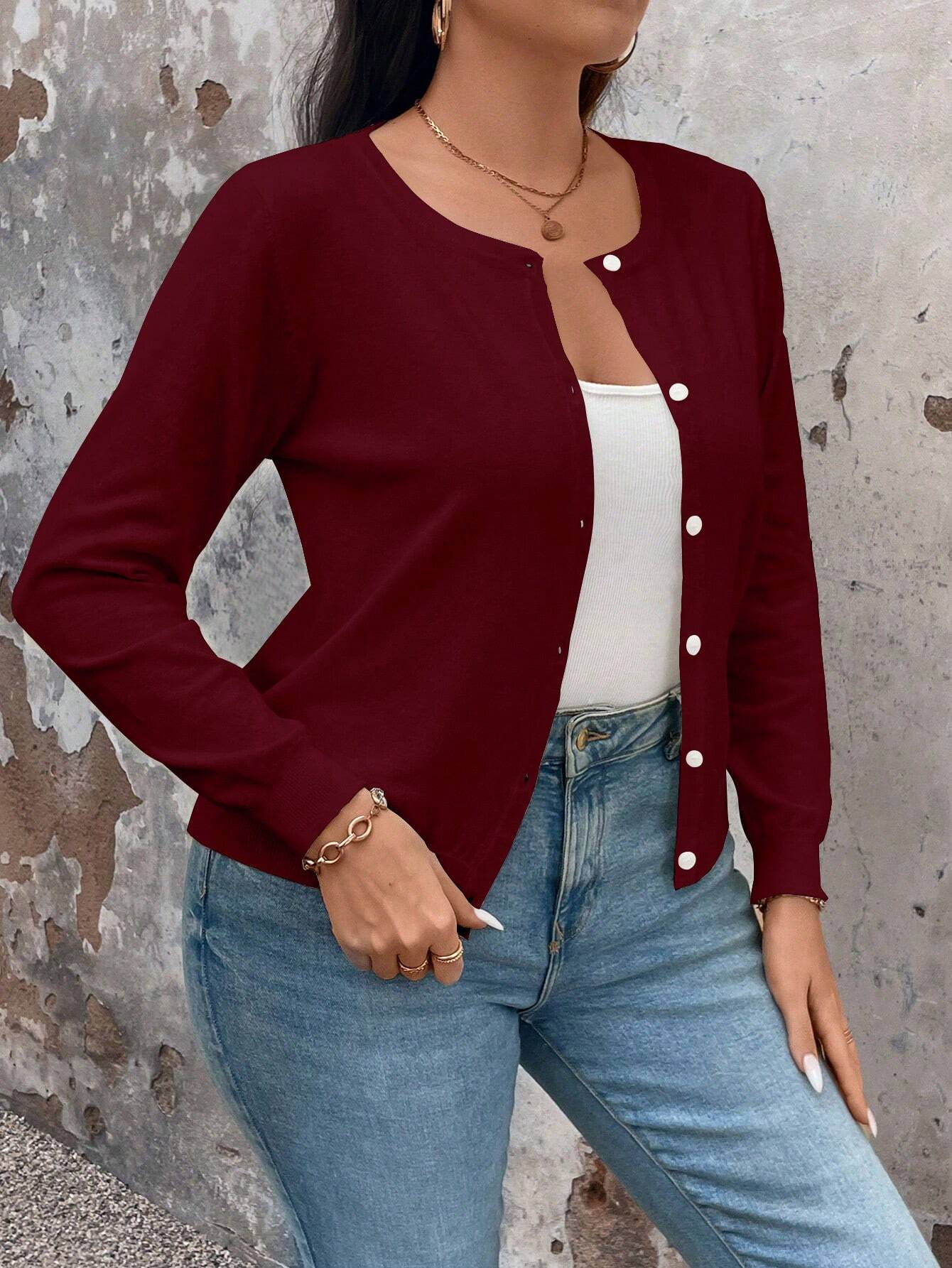 Cardigan de Manga Longa Botões na Frente - Gisele. Plus Size
