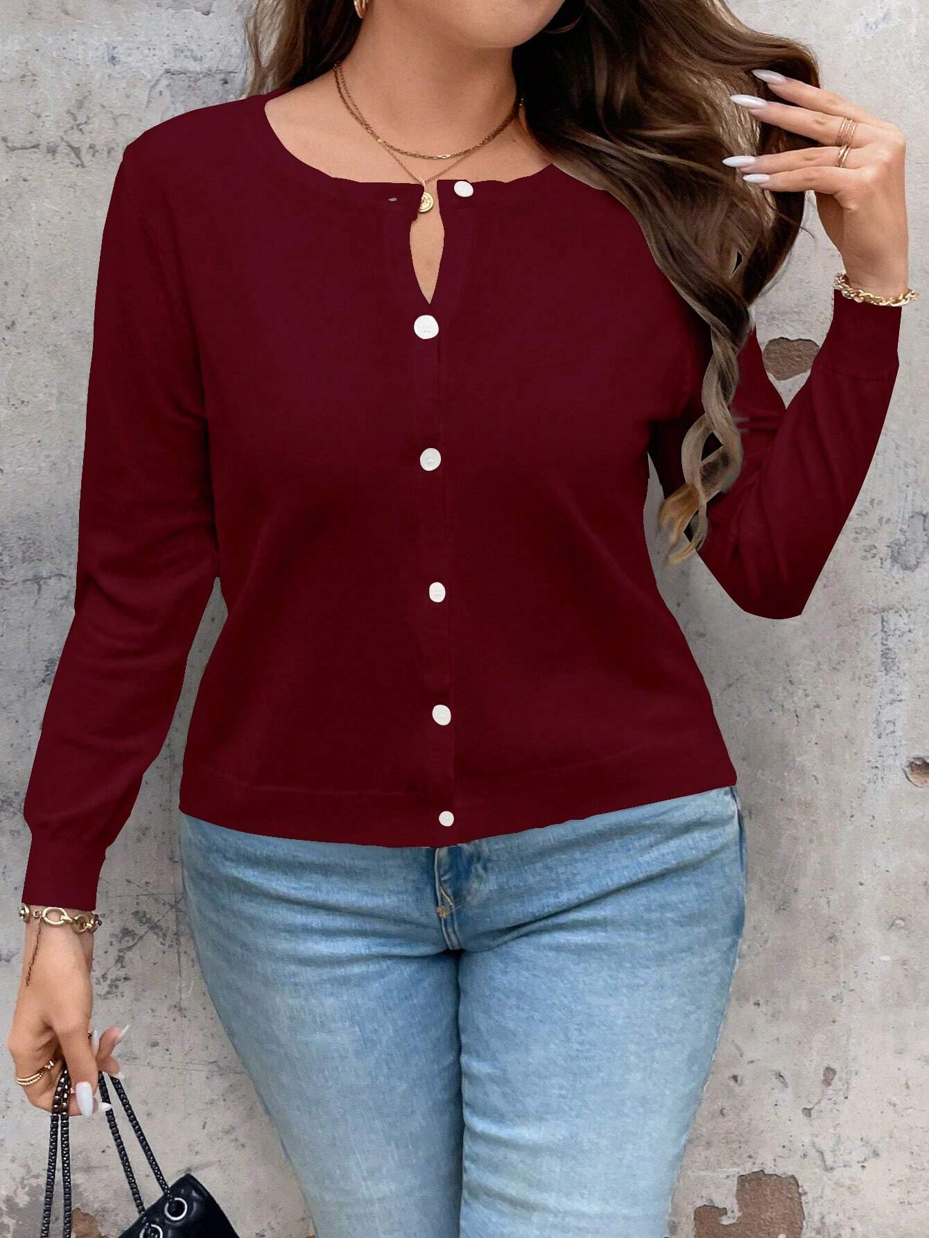 Cardigan de Manga Longa Botões na Frente - Gisele. Plus Size