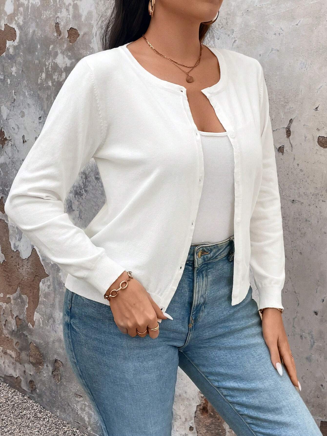 Cardigan de Manga Longa Botões na Frente - Gisele. Plus Size