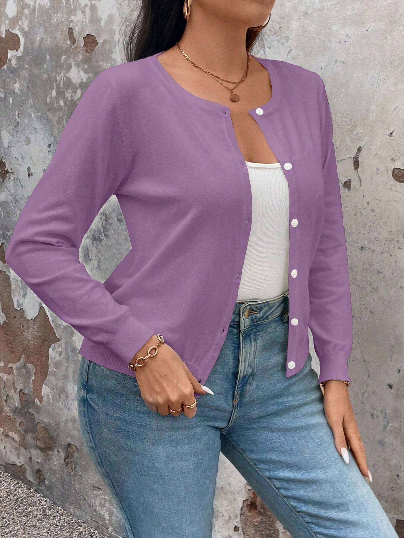 Cardigan de Manga Longa Botões na Frente - Gisele. Plus Size