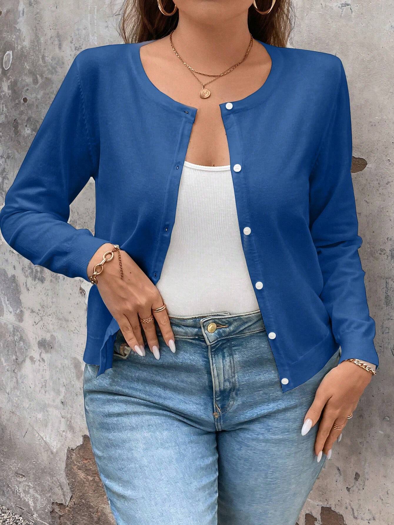 Cardigan de Manga Longa Botões na Frente - Gisele. Plus Size