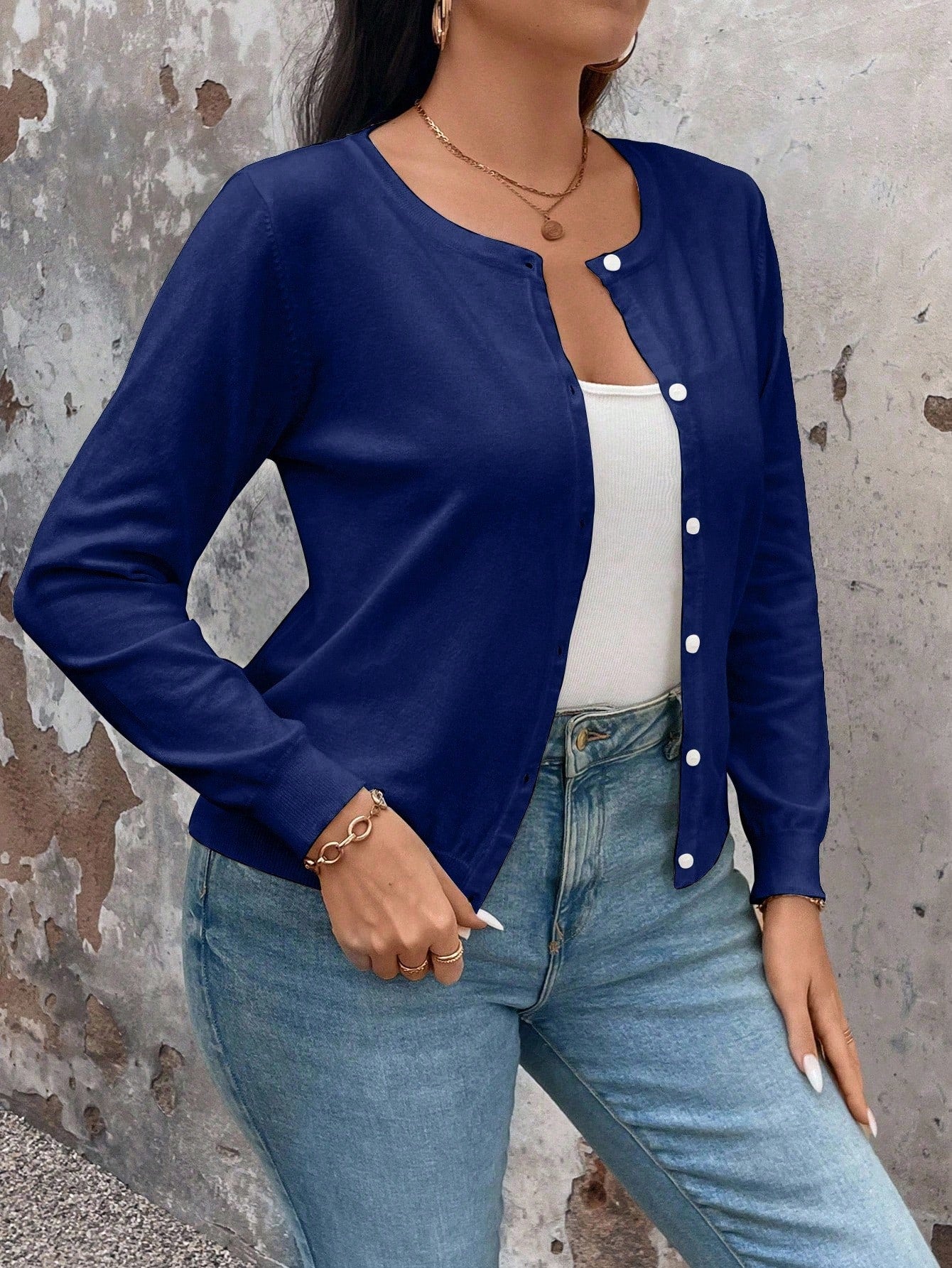 Cardigan de Manga Longa Botões na Frente - Gisele. Plus Size