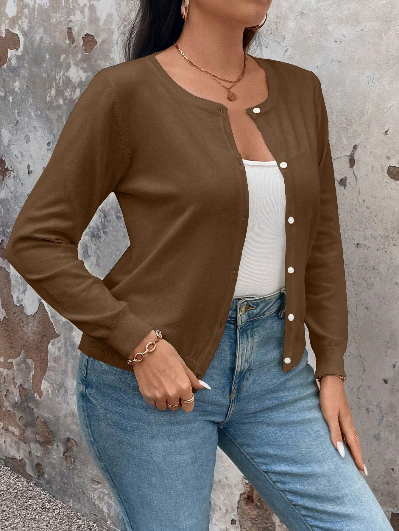 Cardigan de Manga Longa Botões na Frente - Gisele. Plus Size