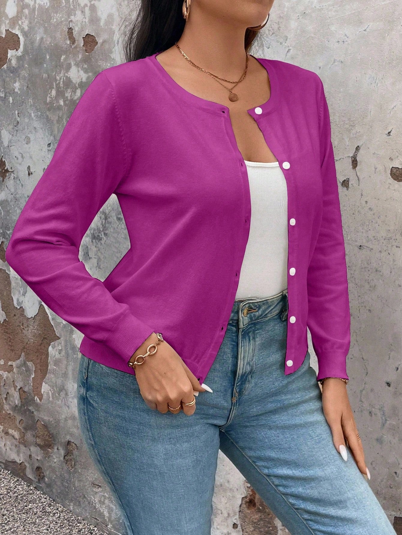 Cardigan de Manga Longa Botões na Frente - Gisele. Plus Size