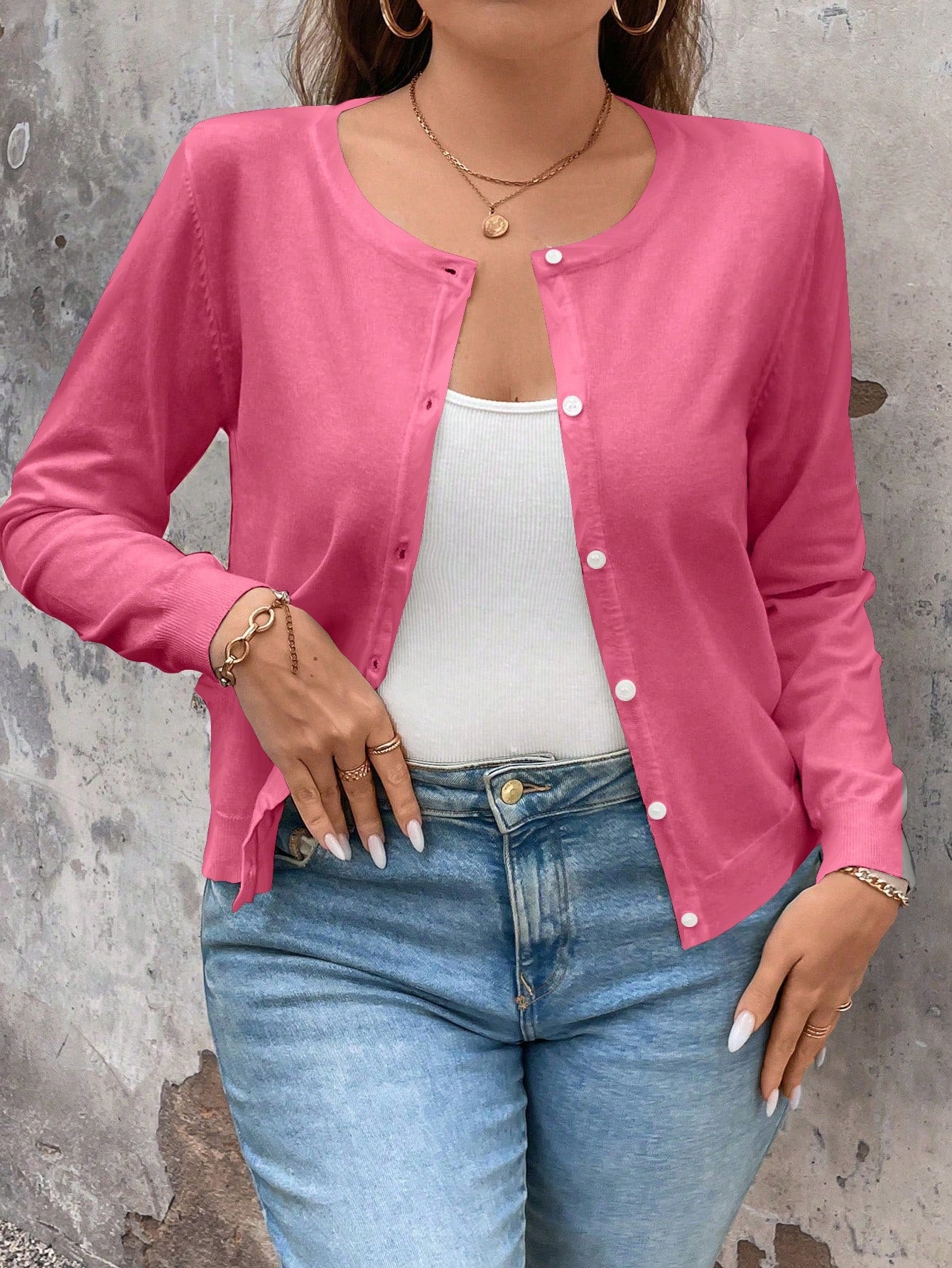 Cardigan de Manga Longa Botões na Frente - Gisele. Plus Size