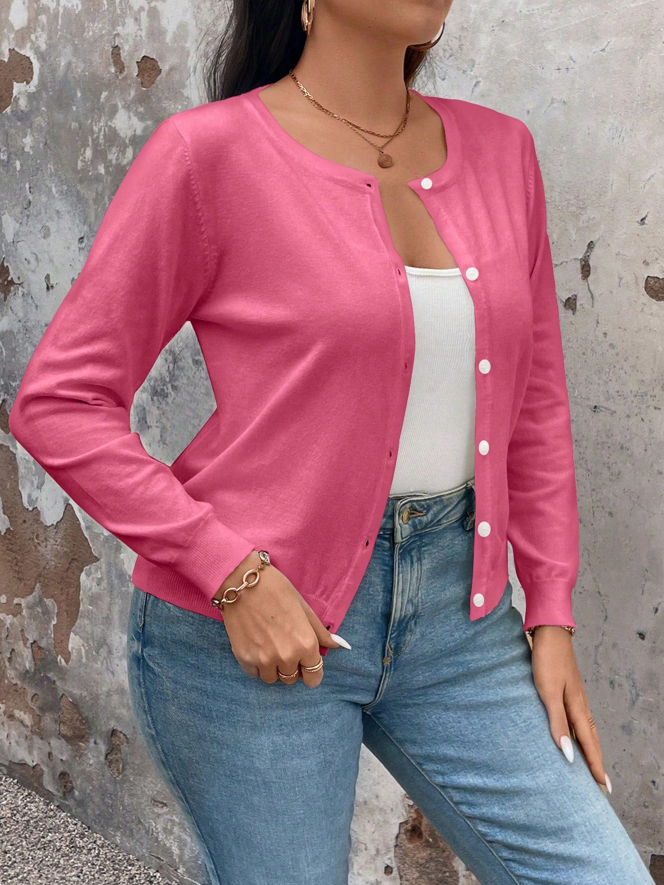 Cardigan de Manga Longa Botões na Frente - Gisele. Plus Size