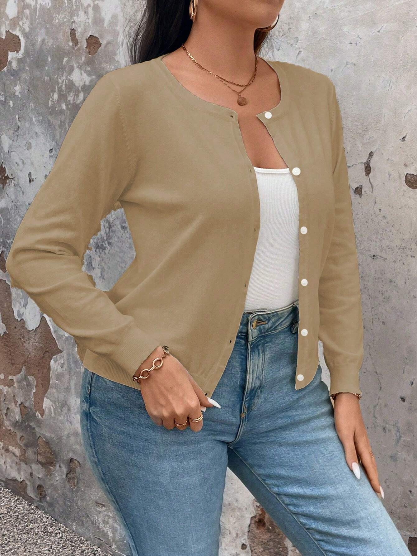 Cardigan de Manga Longa Botões na Frente - Gisele. Plus Size