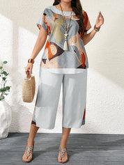 Conjunto Feminino de Blusa e Calça Gina. Plus Size.