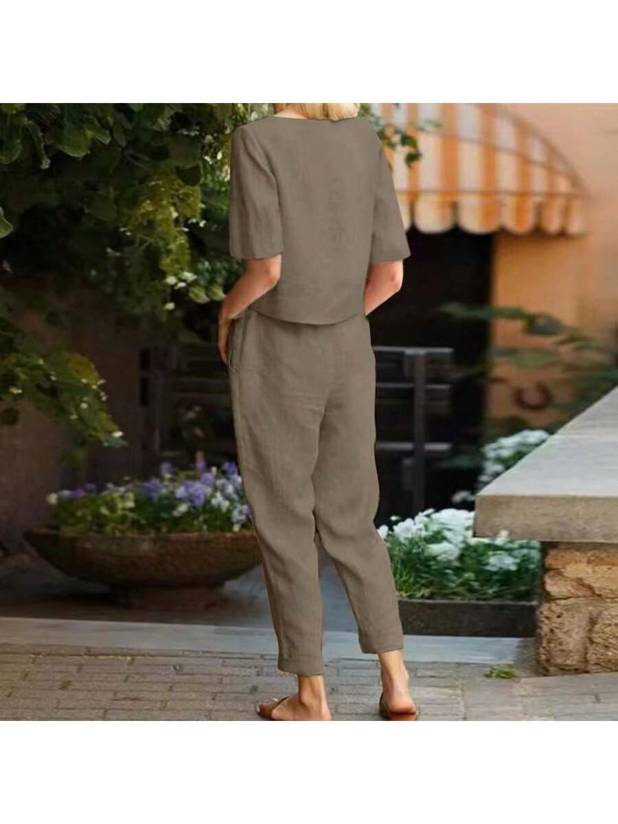 Conjunto Feminino de 2 peças com Camisa e Calça - Amelia