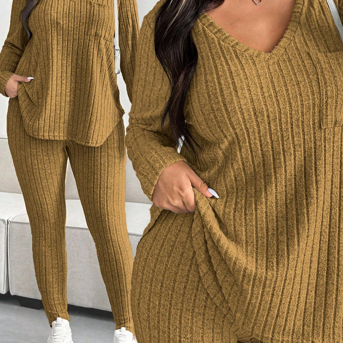 Conjunto Feminino de Blusa com Decote em V e Calça plus size Emilie.