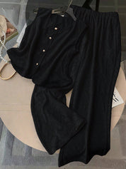 Conjunto de 2 Peças Feminino Calça larga e Top Tricotado - Celeste