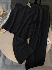 Conjunto de 2 Peças Feminino Calça larga e Top Tricotado - Celeste