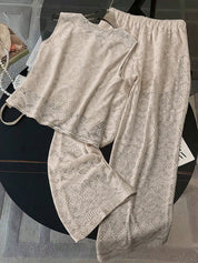 Conjunto de 2 Peças Feminino Calça larga e Top Tricotado - Celeste