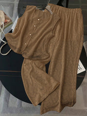 Conjunto de 2 Peças Feminino Calça larga e Top Tricotado - Celeste