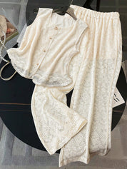 Conjunto de 2 Peças Feminino Calça larga e Top Tricotado - Celeste