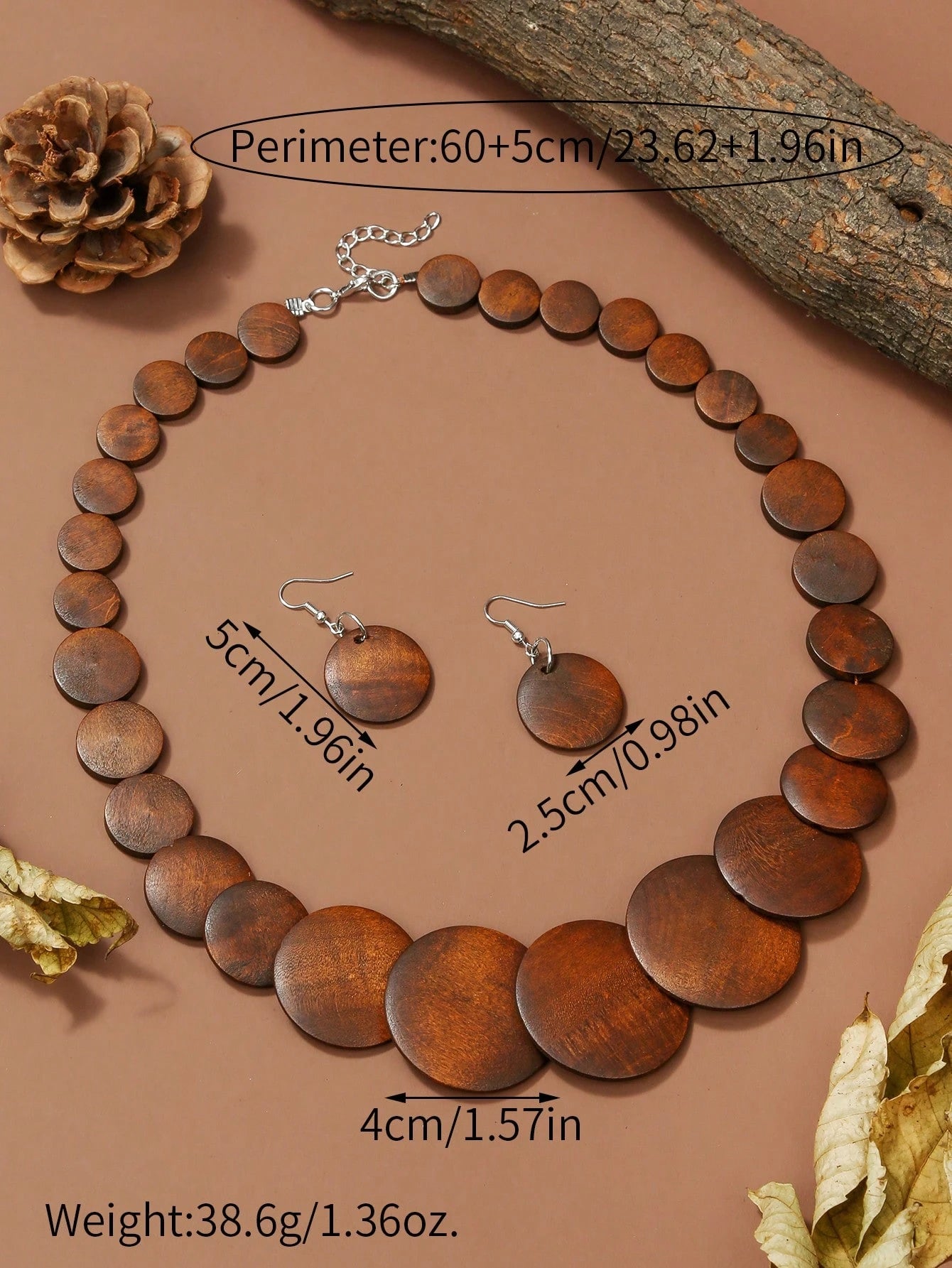 Conjunto de Joias 3 Peças Colar Redondo e Brincos em Estilo Boêmio - Eloise