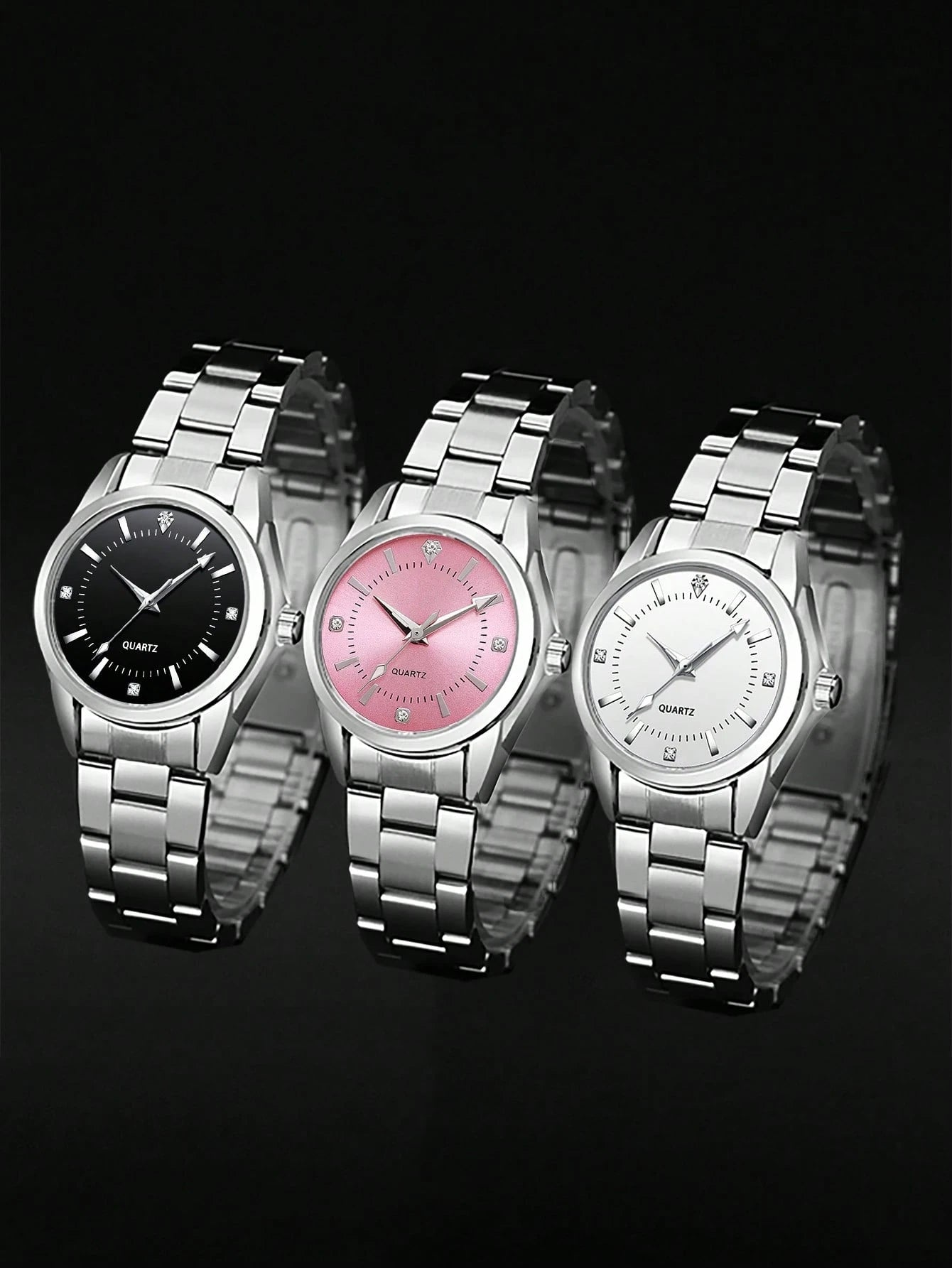 Conjunto de Relógio Feminino 3 Peças de Quartzo Pequeno Mostrador de Zircônia - Violeta