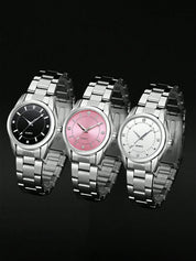 Conjunto de Relógio Feminino 3 Peças de Quartzo Pequeno Mostrador de Zircônia - Violeta