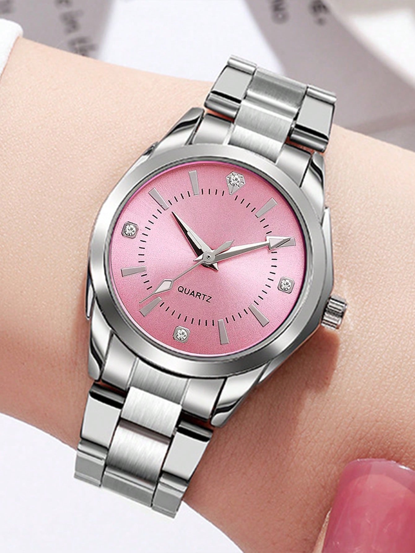 Conjunto de Relógio Feminino 3 Peças de Quartzo Pequeno Mostrador de Zircônia - Violeta