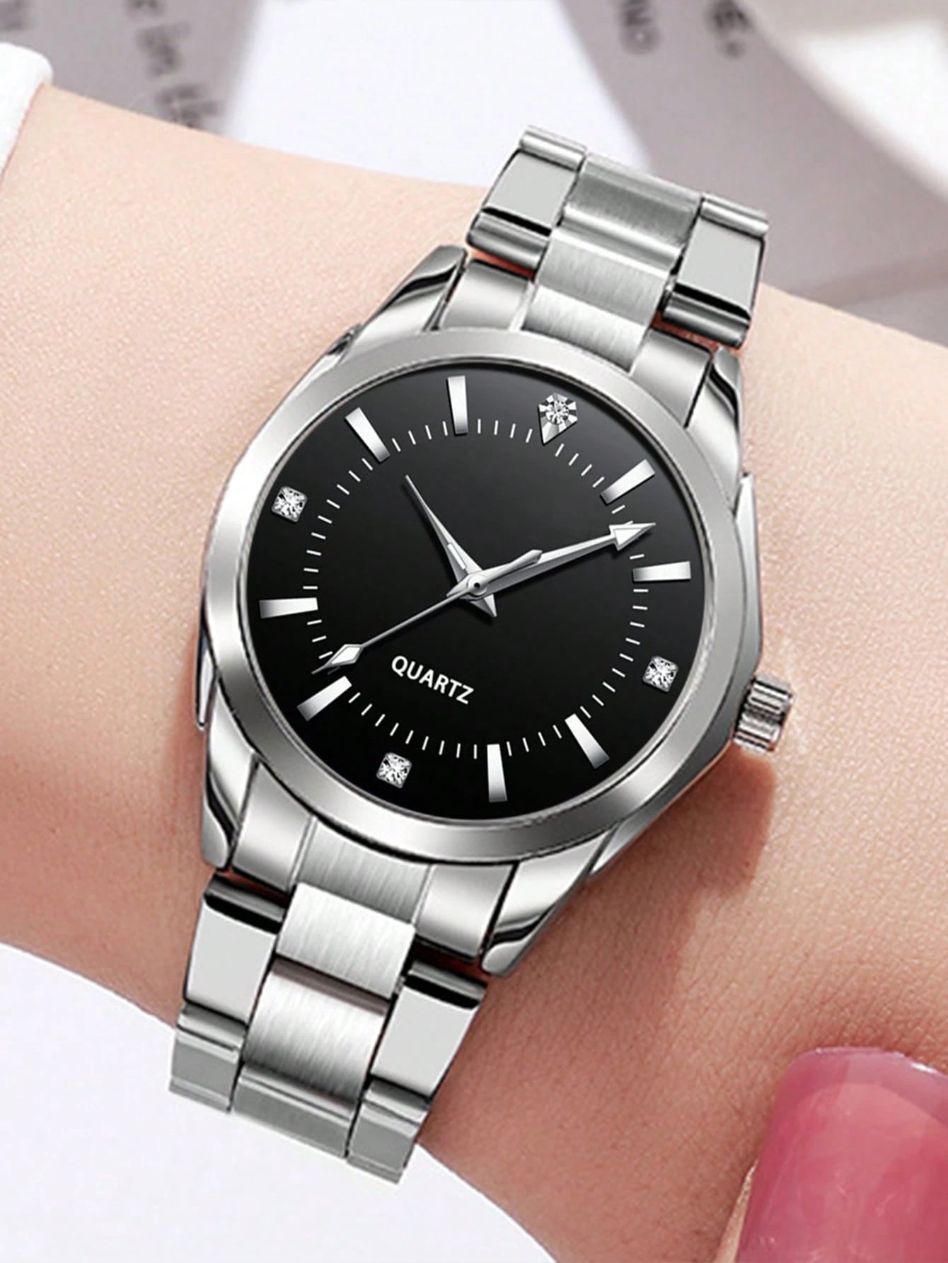 Conjunto de Relógio Feminino 3 Peças de Quartzo Pequeno Mostrador de Zircônia - Violeta