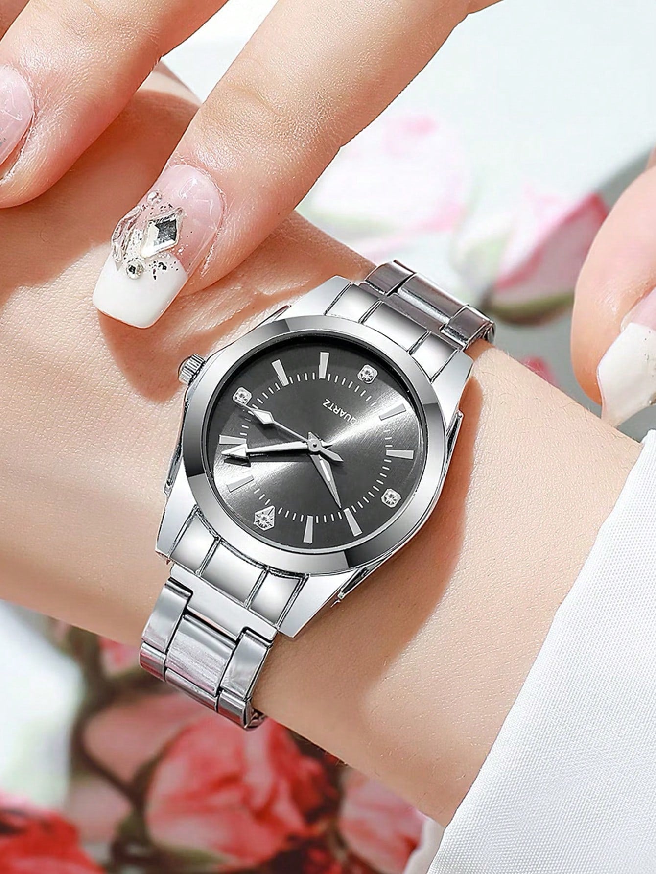 Conjunto de Relógio Feminino 3 Peças de Quartzo Pequeno Mostrador de Zircônia - Violeta