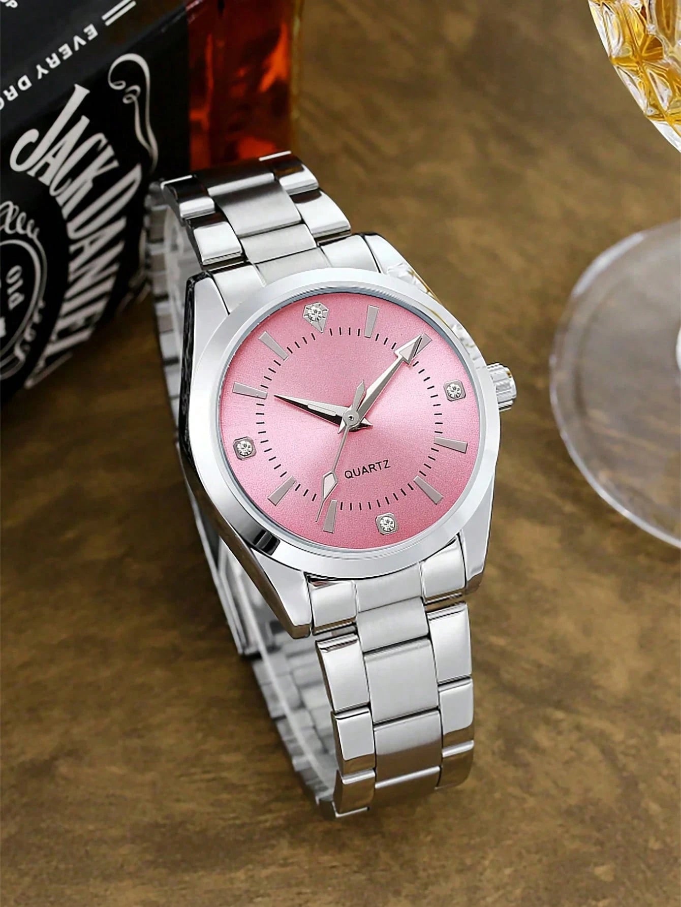 Conjunto de Relógio Feminino 3 Peças de Quartzo Pequeno Mostrador de Zircônia - Violeta